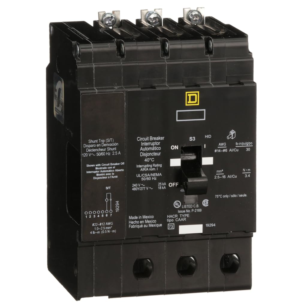 Square D New EDB 3 Pole 40 Amp w/Shunt Trip, (EDB34040SA
